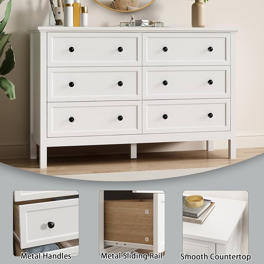 Amazon.com: CARPETNAL White Dresser for Bedroom, 6 Drawer